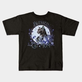 Mother's Day Blessed Cat Mom Mystic Blue Kids T-Shirt